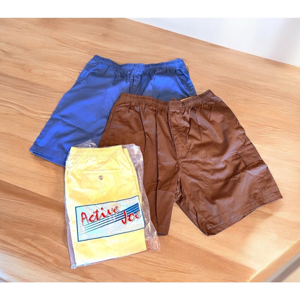 Vintage NOS Haband Mens Shorts 3 Pairs New Cargo Sz Lg Yellow Brown Blue Summer